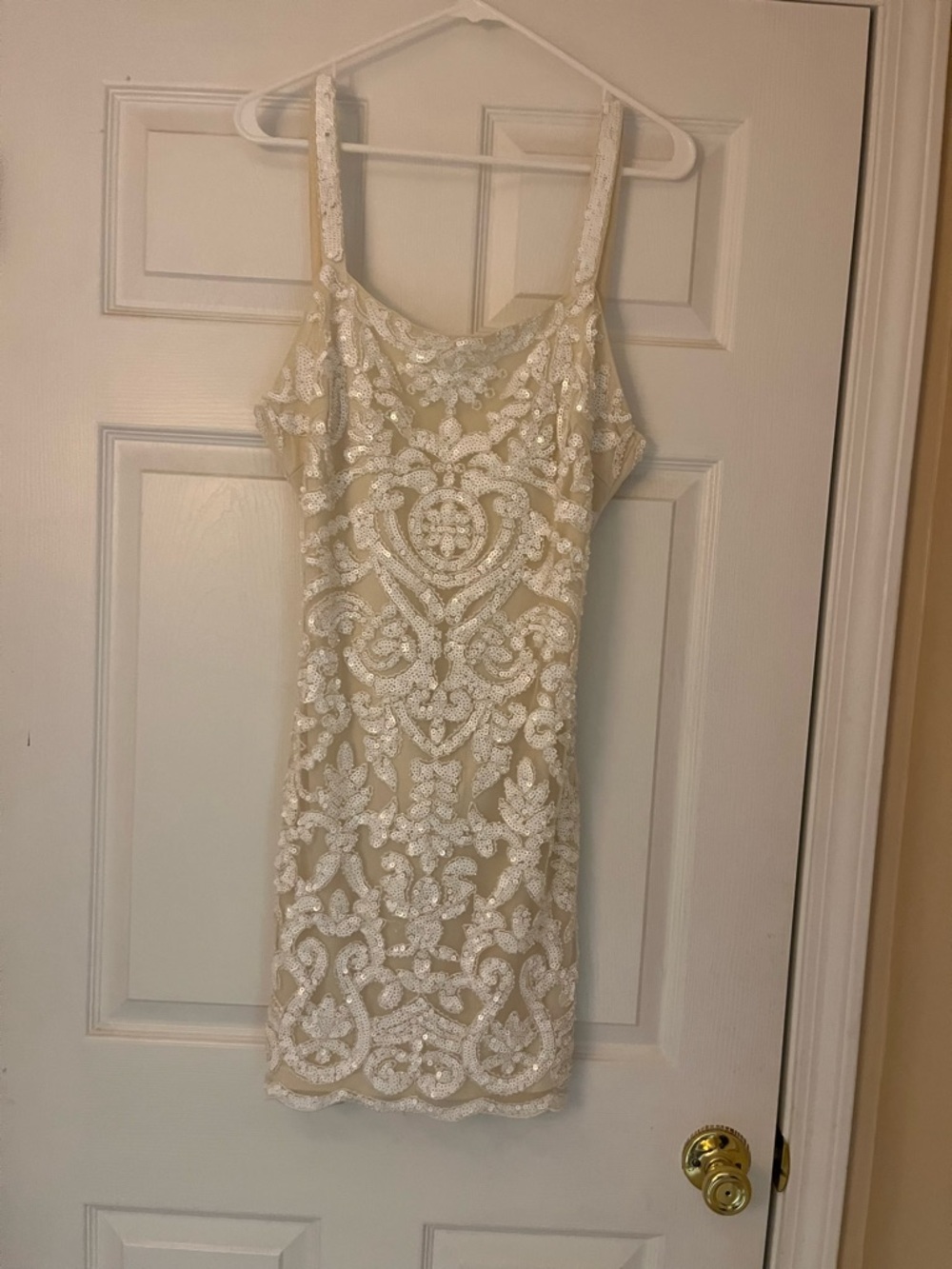 Lulu's Ivory Sequin Beaded Mini Dress